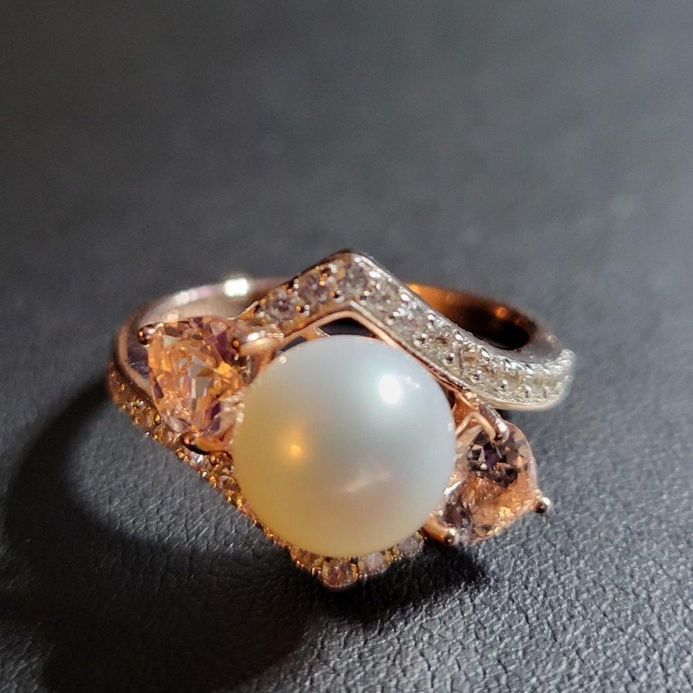 JTV Cultured Freshwater Pearl/Morganite/White Zircon 18K Rose Gold/Silver
